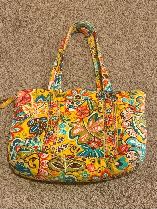 Vera Bradley Handbags - Vera Bradley Yellow Floral Quilted Tote with Teal, Red, Pink and Brown Accents